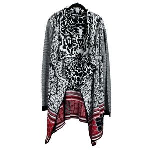 DESIGUAL by Christian Lacroix Open Front Sweater Cardigan Black White Size Large